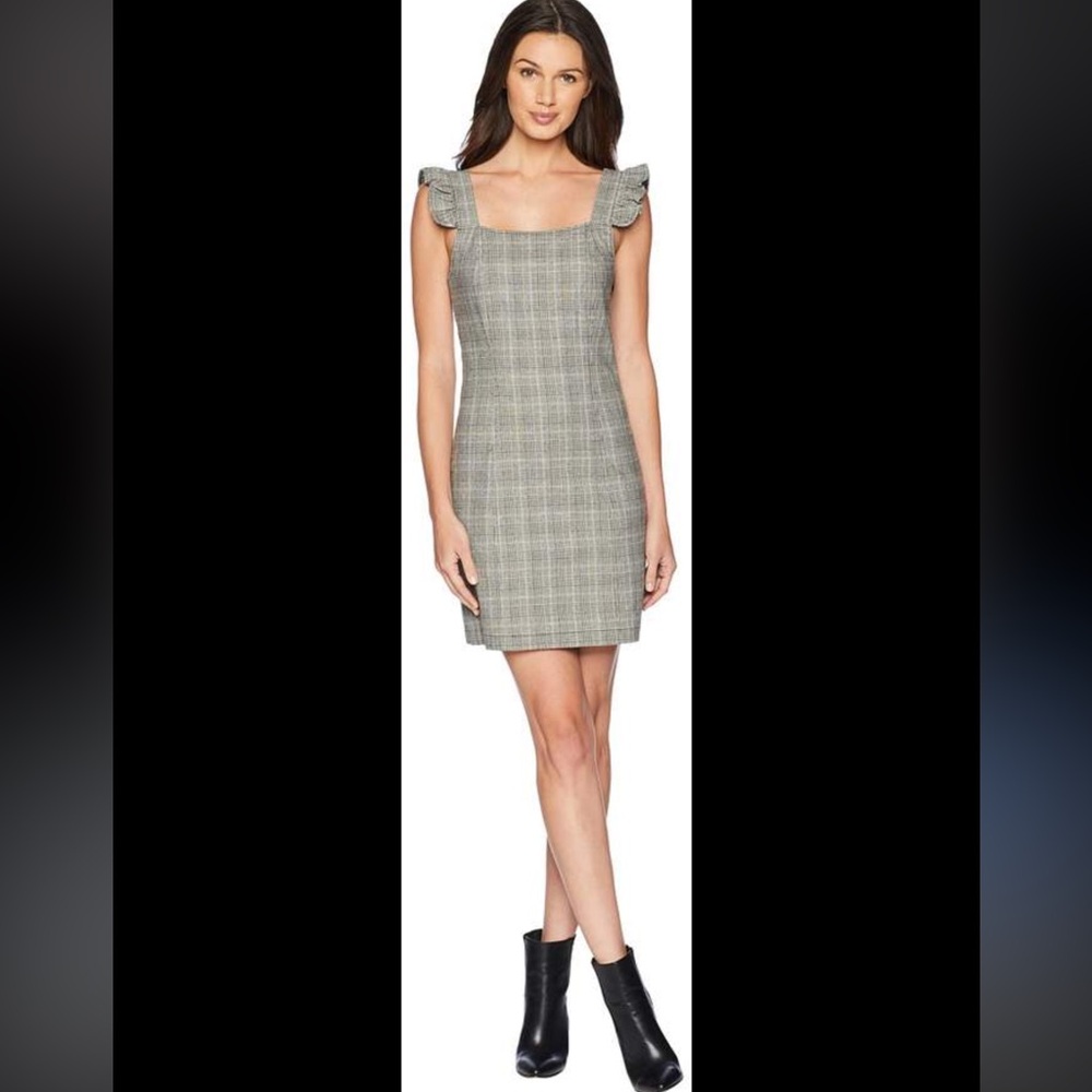 Jack by BB Dakota Women’s 6 B&W Houndstooth Plaid Ruffle Straps Mini Dress NWT